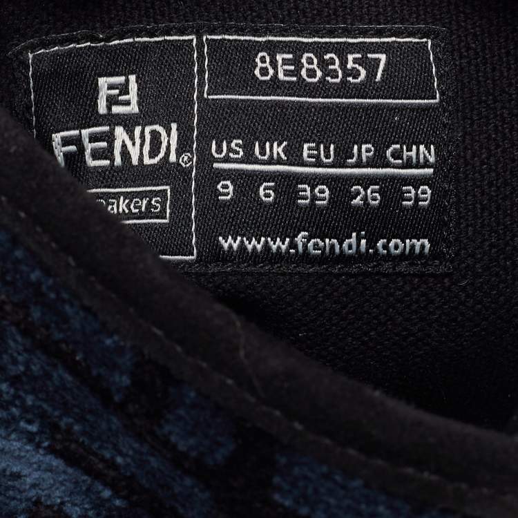 Pre Owned Fendi Blue/Black Zucca Velvet Domino Sneakers Size 39