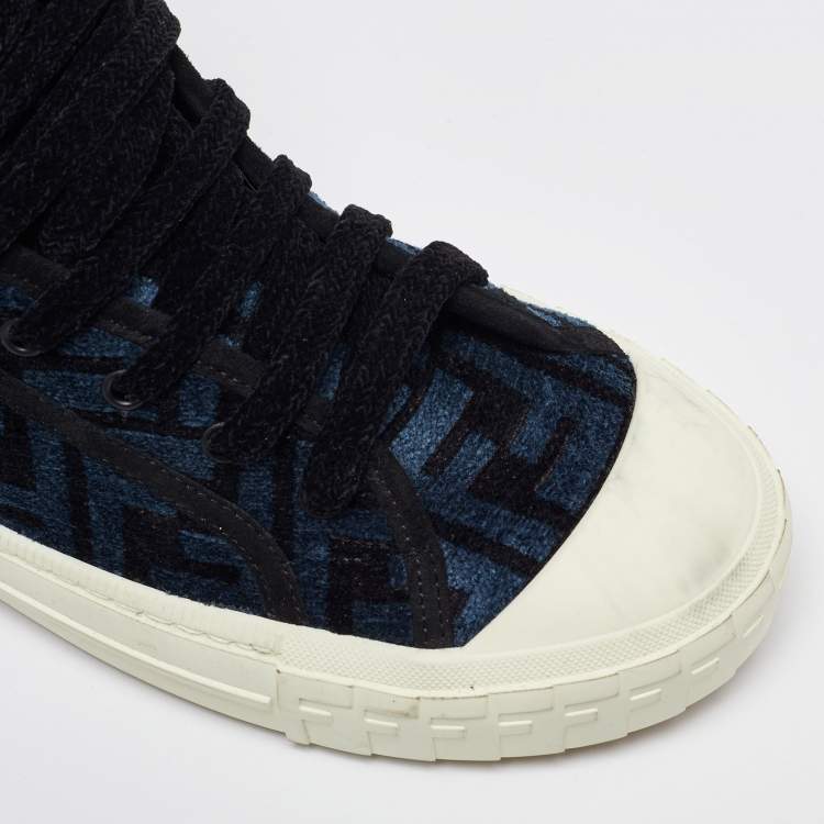 Pre Owned Fendi Blue/Black Zucca Velvet Domino Sneakers Size 39