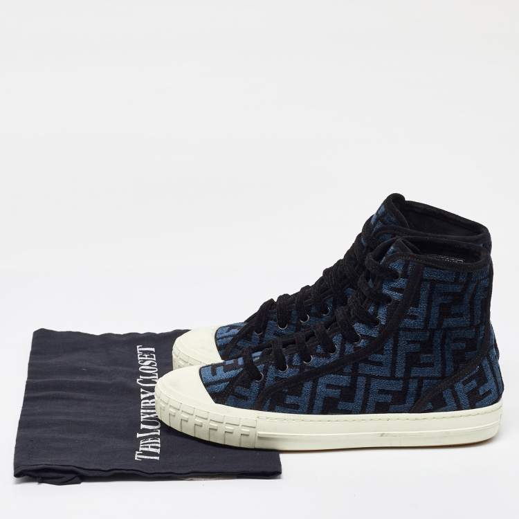 Pre Owned Fendi Blue/Black Zucca Velvet Domino Sneakers Size 39