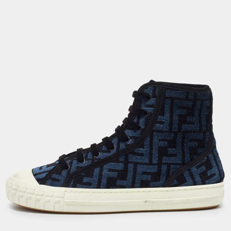 Pre Owned Fendi Blue/Black Zucca Velvet Domino Sneakers Size 39