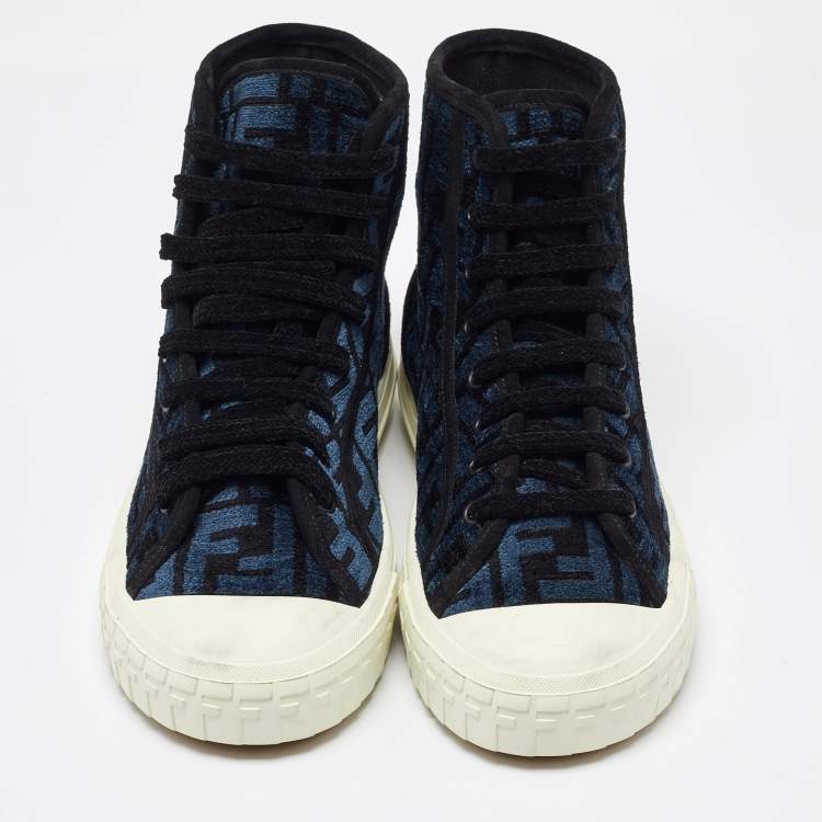 Pre Owned Fendi Blue/Black Zucca Velvet Domino Sneakers Size 39