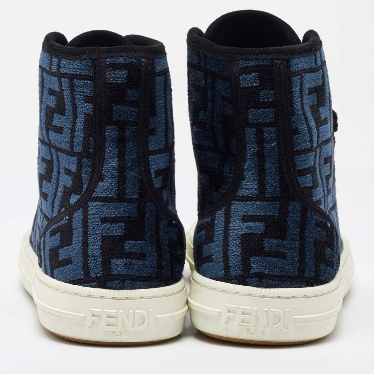 Pre Owned Fendi Blue/Black Zucca Velvet Domino Sneakers Size 39