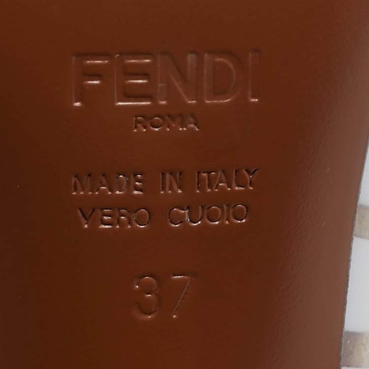 Pre Owned Fendi White/Brown Zucca PVC and Leather Trim Colibri Pointed Toe Pumps Size 37