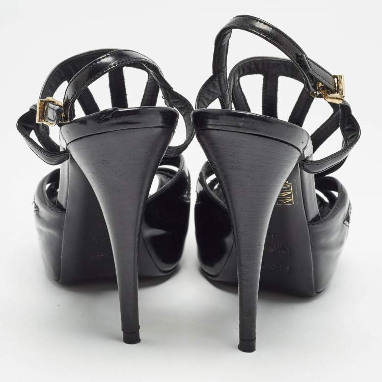 Pre Owned Fendi Black Patent Leather Strappy Sandals Size 39