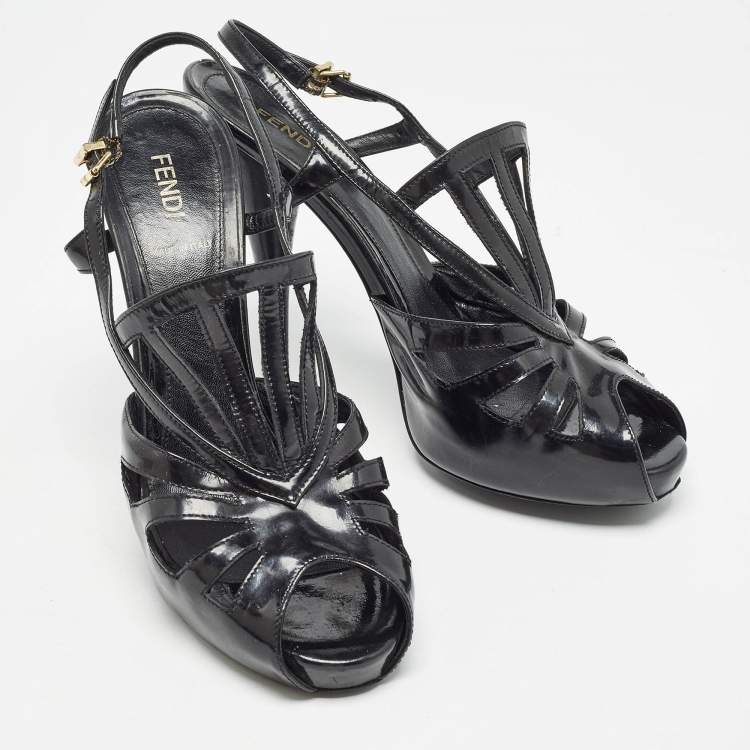 Pre Owned Fendi Black Patent Leather Strappy Sandals Size 39