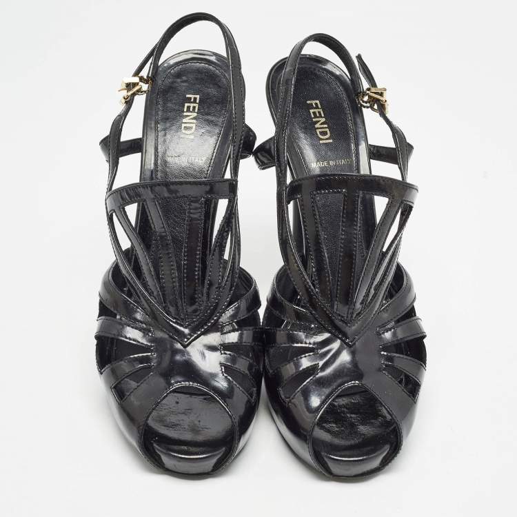 Pre Owned Fendi Black Patent Leather Strappy Sandals Size 39