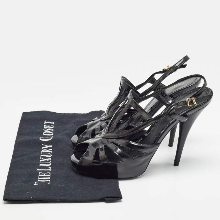 Pre Owned Fendi Black Patent Leather Strappy Sandals Size 39