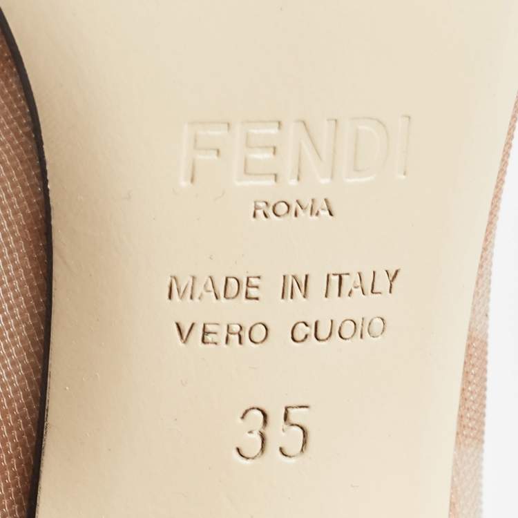 Pre Owned Fendi Beige/Brown Zucca Mesh and Leather Colibri Pumps Size 35