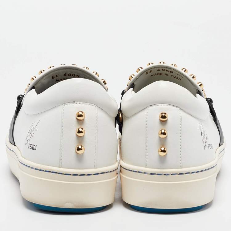 Pre Owned Fendi Black/White Leather Karlito Studded Low Top Sneakers Size 41