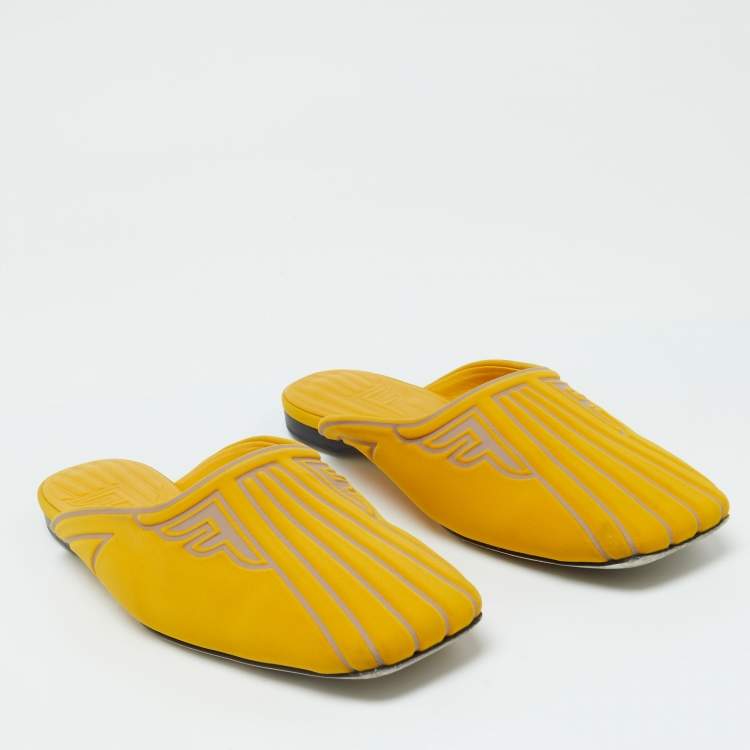 Pre Owned Fendi Yellow Neoprene FFreedom Mules Size 37