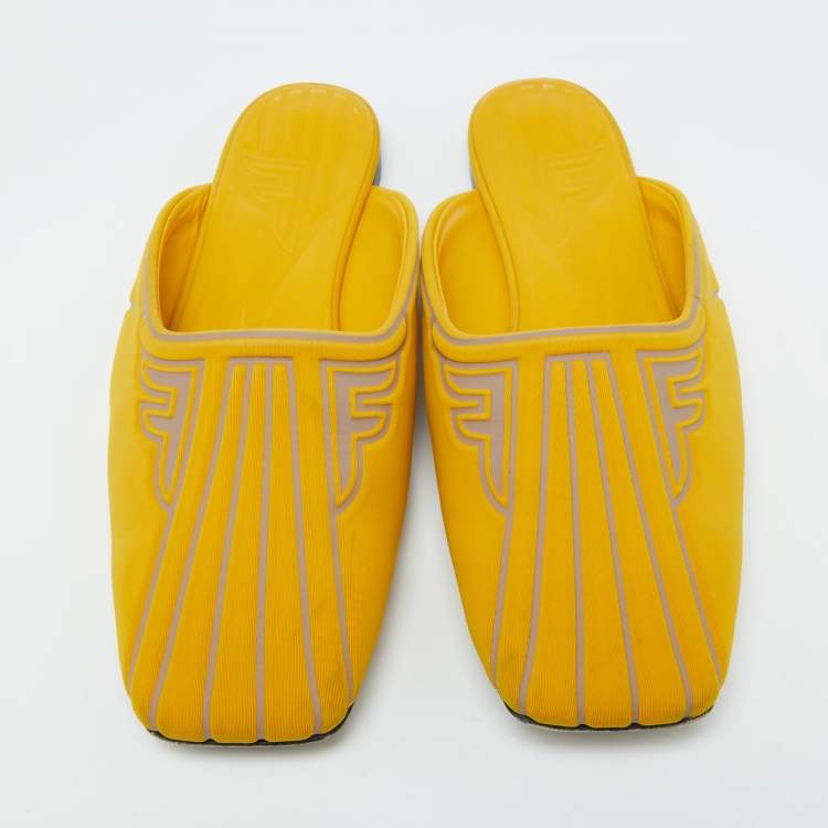 Pre Owned Fendi Yellow Neoprene FFreedom Mules Size 37