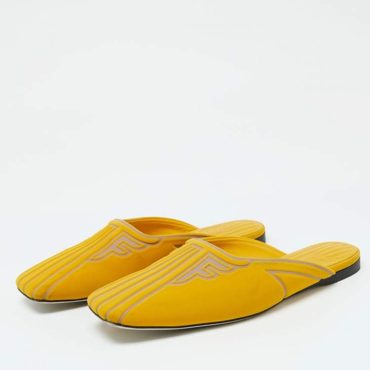 Pre Owned Fendi Yellow Neoprene FFreedom Mules Size 37