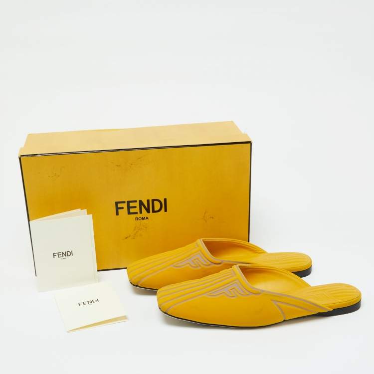 Pre Owned Fendi Yellow Neoprene FFreedom Mules Size 37