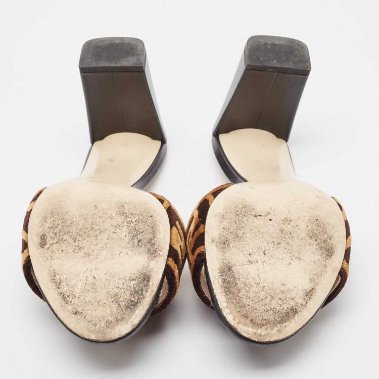 Pre Owned Fendi Two Tone Zucca Velvet Slide Sandals Size 40