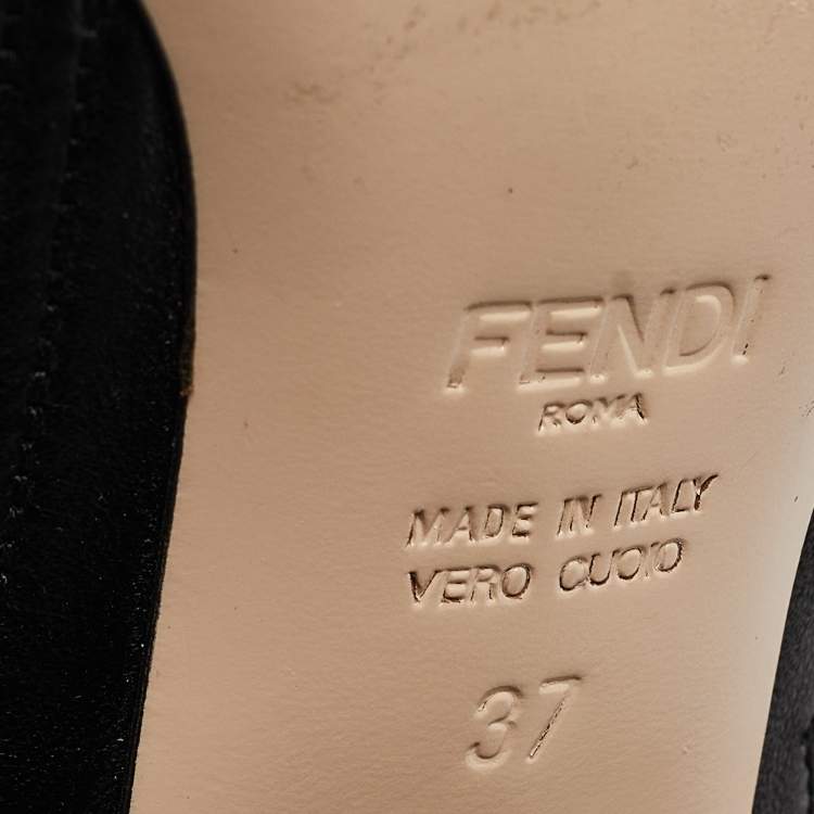 Pre Owned Fendi Black Logo Embossed Leather Slingback Ankle Strap Sandals Size 37