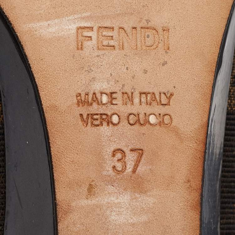 Pre Owned Fendi Brown Zucca Canvas and Leather Bow Wedge Pumps Size 37
