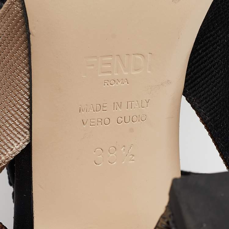 Pre Owned Fendi Beige/Black Woven Raffia Colibri Slingback Pumps Size 38.5