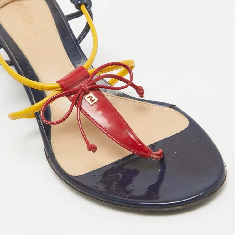 Pre Owned Fendi Multicolor Patent Leather Strappy Wedge Sandals Size 37