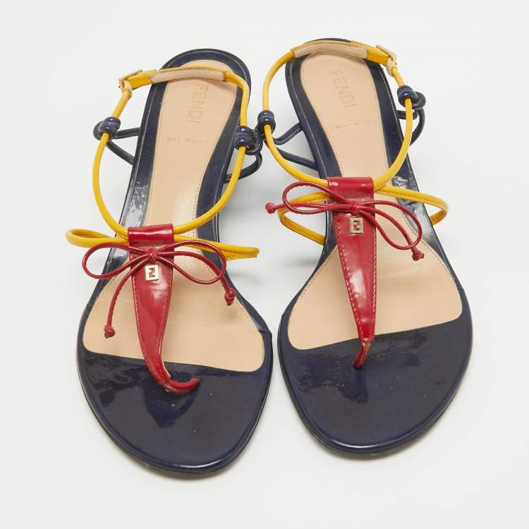 Pre Owned Fendi Multicolor Patent Leather Strappy Wedge Sandals Size 37