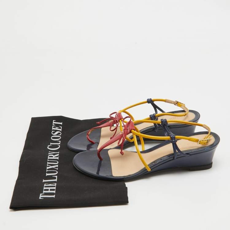 Pre Owned Fendi Multicolor Patent Leather Strappy Wedge Sandals Size 37