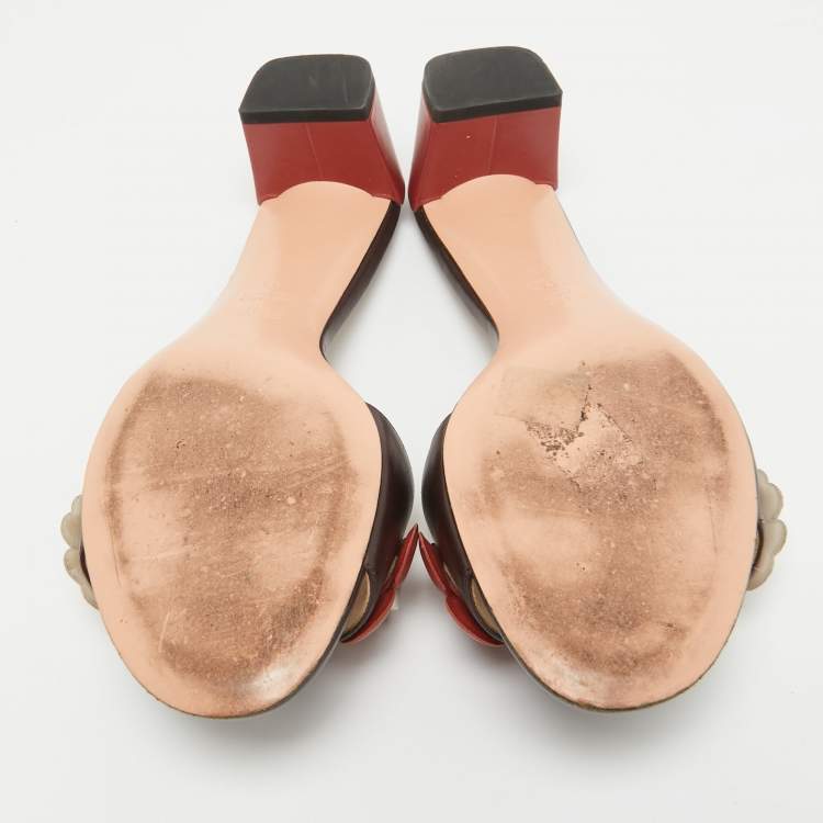Pre Owned Fendi Brown Leather Flowerland Slide Sandals Size 38