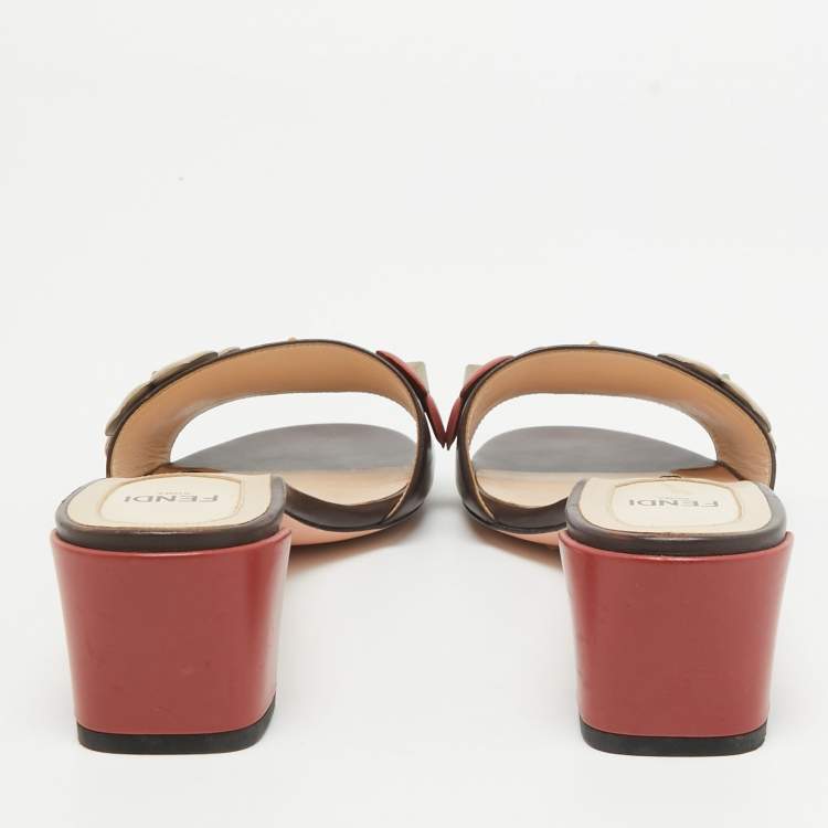 Pre Owned Fendi Brown Leather Flowerland Slide Sandals Size 38
