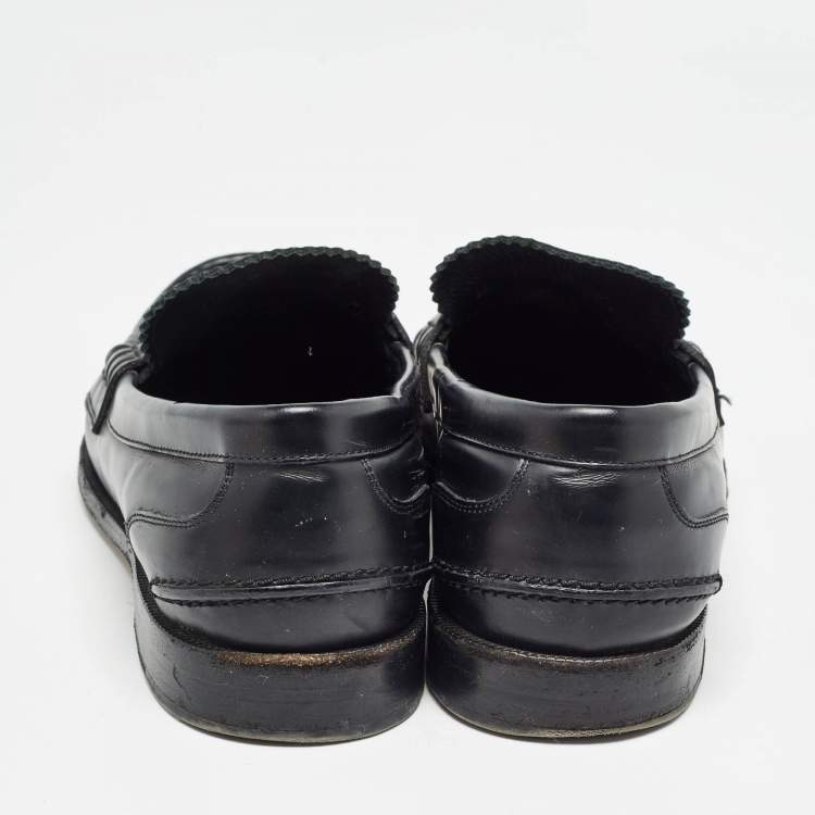 Pre Owned Fendi Black Leather FF Buckle Loafers Size 39