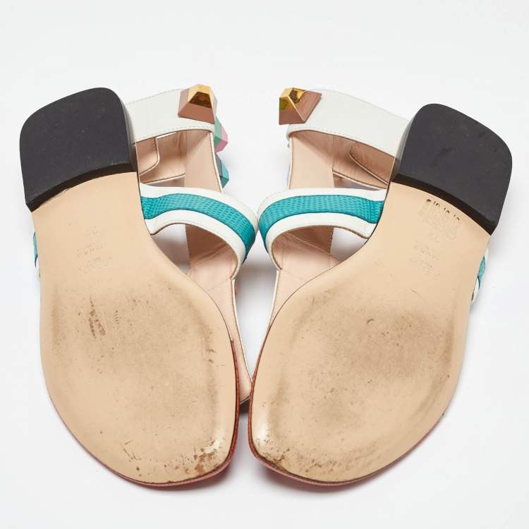 Pre Owned Fendi Multicolor Leather Studded Thong Flat Sandals Size 37