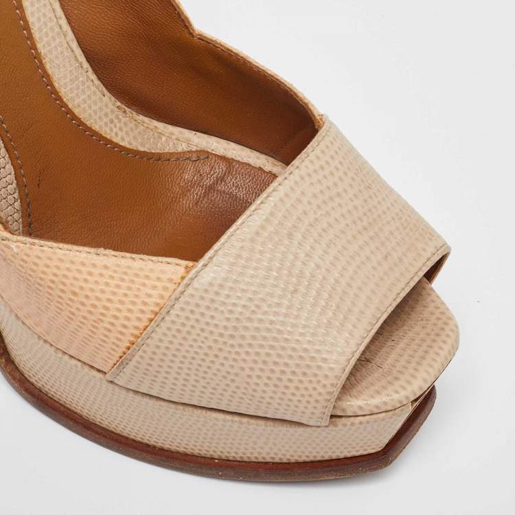 Pre Owned Fendi Tricolor Embossed Lizard Fendista Peep Toe Pumps Size 35.5