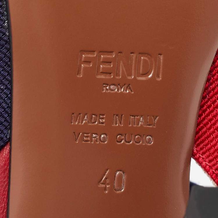 Pre Owned Fendi Brown/Red Zucca Mesh and Leather Colibri Slingback Pumps Size 40