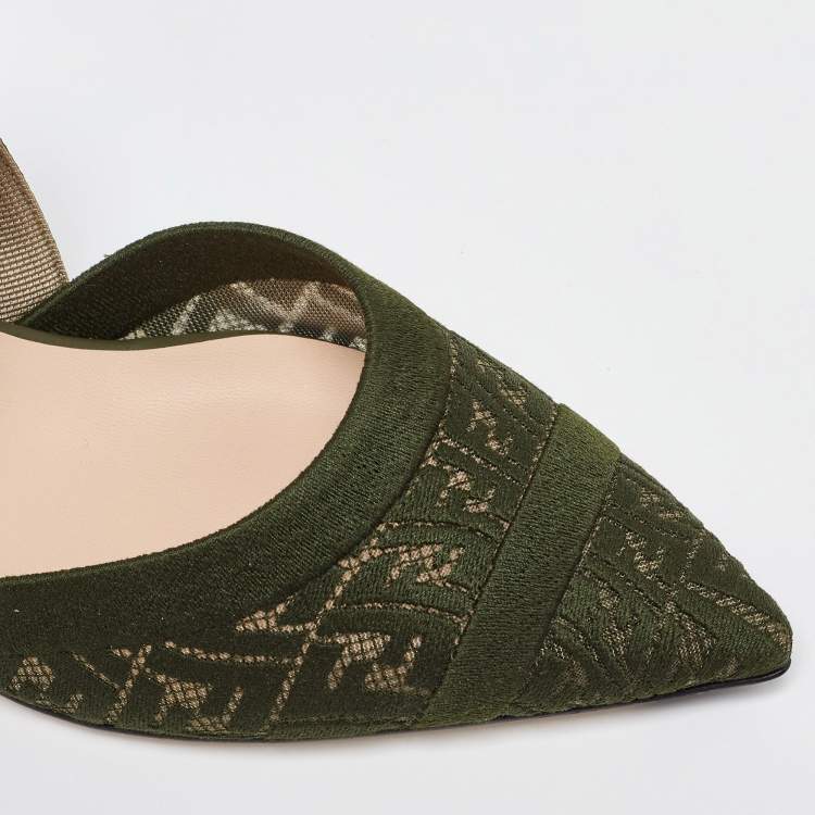مملوكة مسبقًا Fendi Green Canvas Colibri Sligback Pumps Size 41