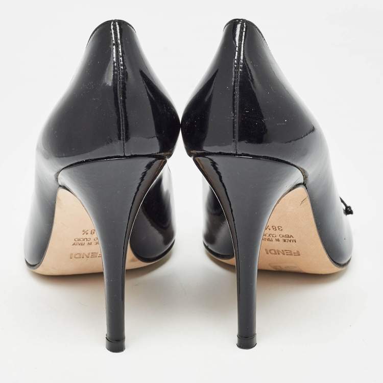 Pre Owned Fendi Black Patent Leather Open Toe Pumps Size 38.5