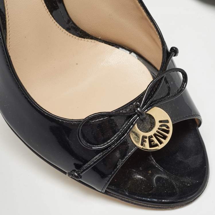 Pre Owned Fendi Black Patent Leather Open Toe Pumps Size 38.5