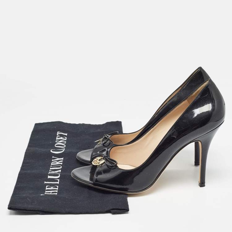 Pre Owned Fendi Black Patent Leather Open Toe Pumps Size 38.5