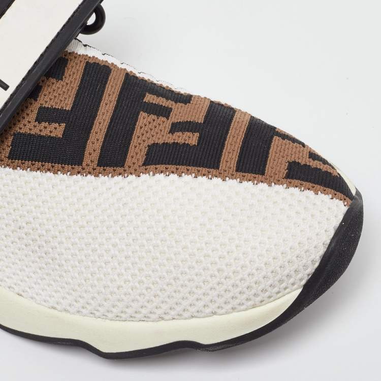Pre Owned Fendi White/Brown Monogram Mesh Rockoko Velcro Strap Low Top Sneakers Size 39