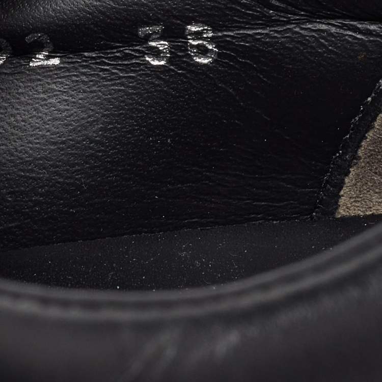 Pre Owned Fendi Black/Blue Leather Scallop Detail Slip On Sneakers Size 38