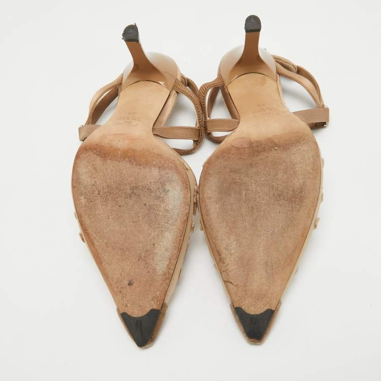 Pre Owned Fendi Brown  Mesh and Satin Colibri Pointed Toe Slingback Pumps Size 38