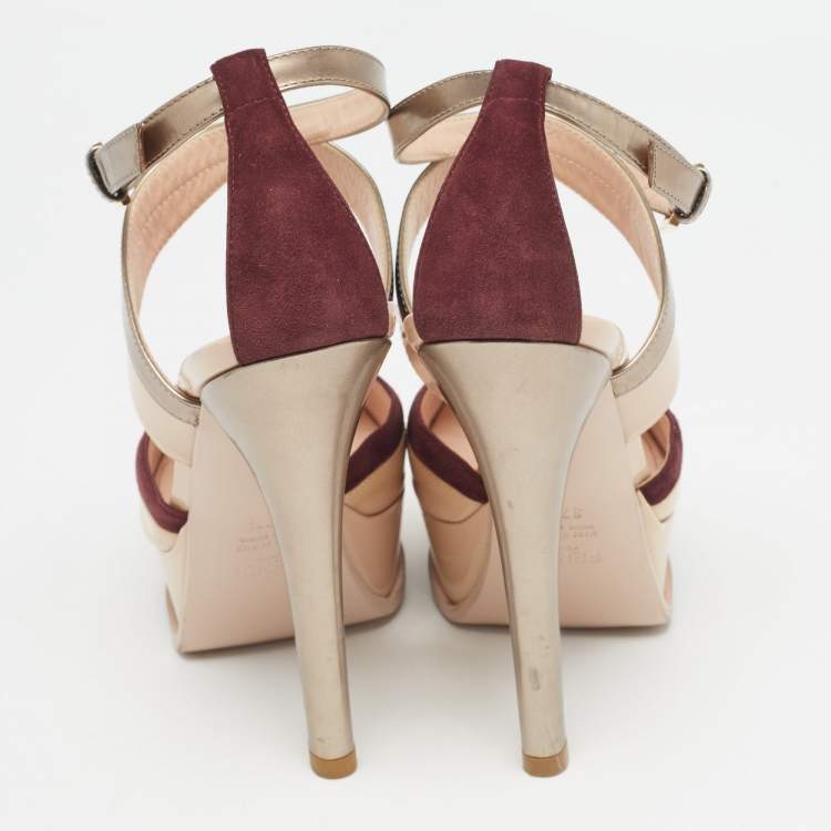 Pre Owned Fendi Multicolor Patent Leather and Suede Ankle Strap Sandals Size 37.5