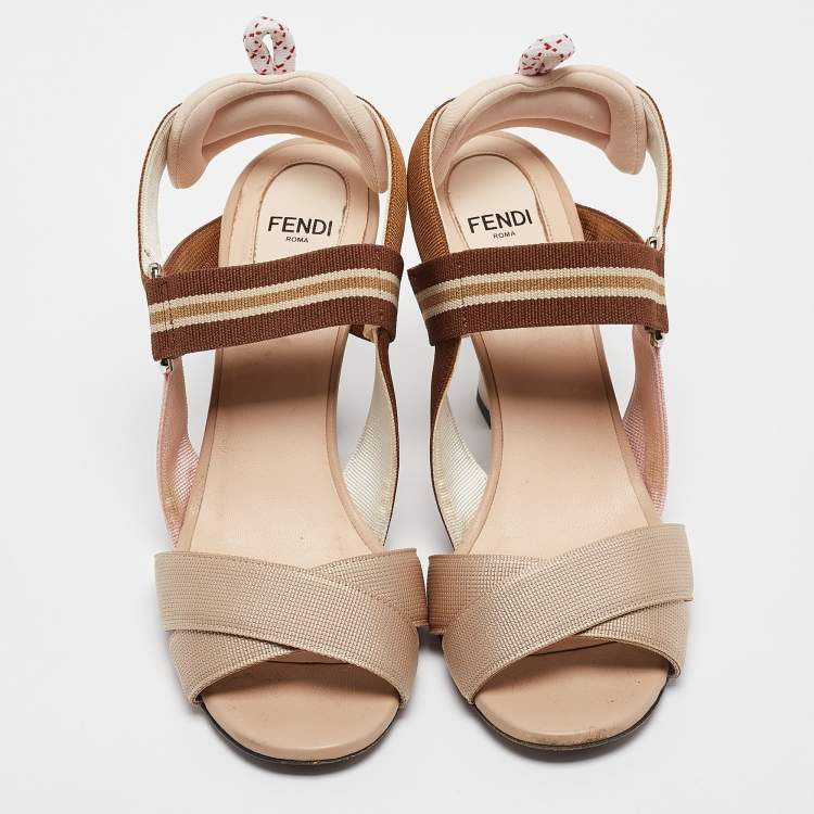 Pre Owned Fendi Tricolor Canvas Colibri Slingback Sandals Size 36