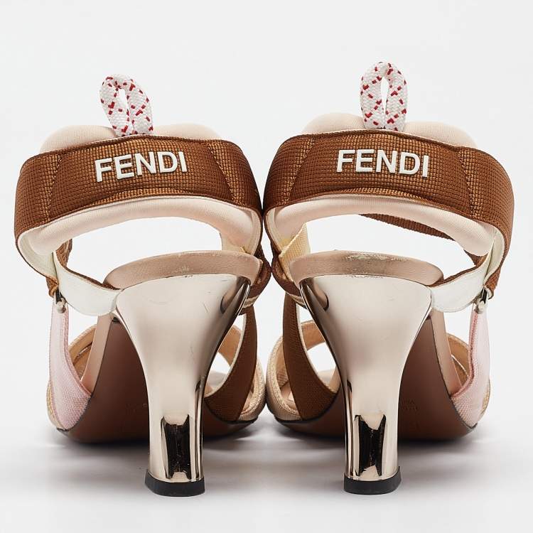 Pre Owned Fendi Tricolor Canvas Colibri Slingback Sandals Size 36