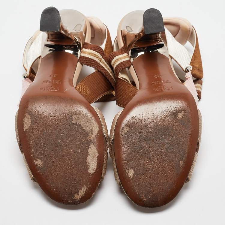 Pre Owned Fendi Tricolor Canvas Colibri Slingback Sandals Size 36