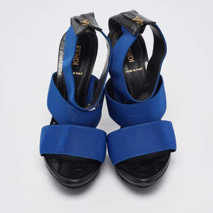 Pre Owned Fendi Blue Elastic Platform Ankle Strap Sandals Size 38
