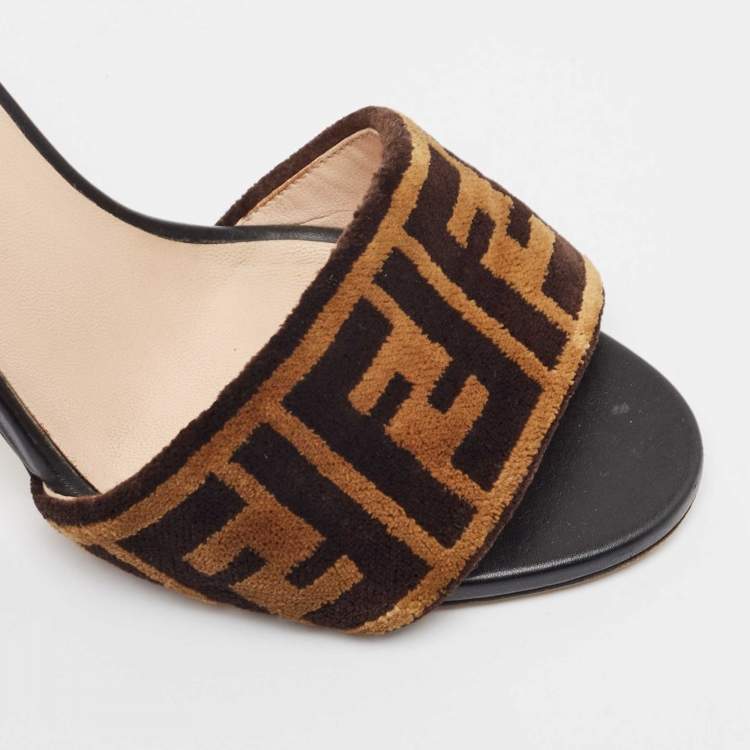 Pre Owned Fendi Brown Velvet Slide Sandals Size 37.5