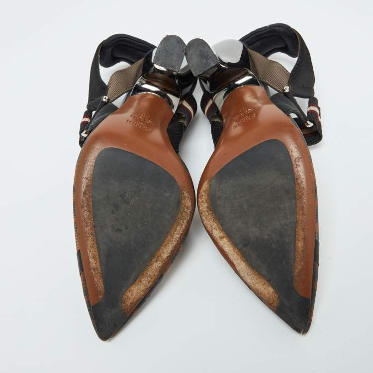 Pre Owned Fendi Black/Brown Zucca Mesh and Canvas Colibri Pumps Size 36