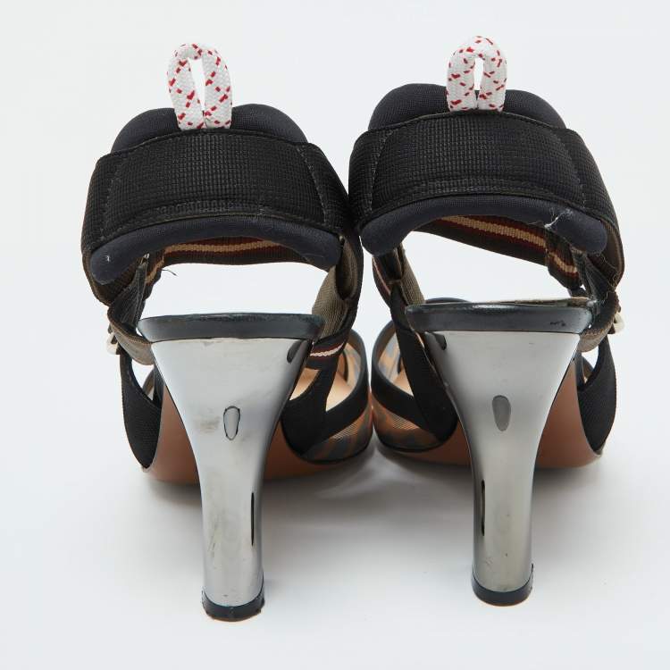 Pre Owned Fendi Black/Brown Zucca Mesh and Canvas Colibri Pumps Size 36