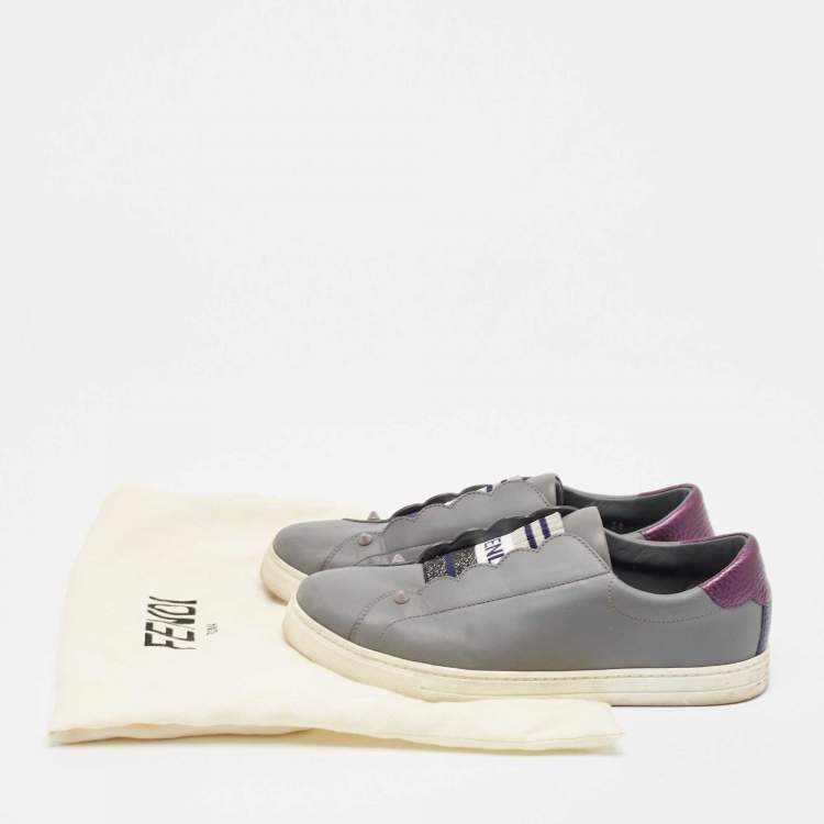Pre Owned Fendi Grey Fabric and Leather Rockoko Slip On Sneakers Size 38