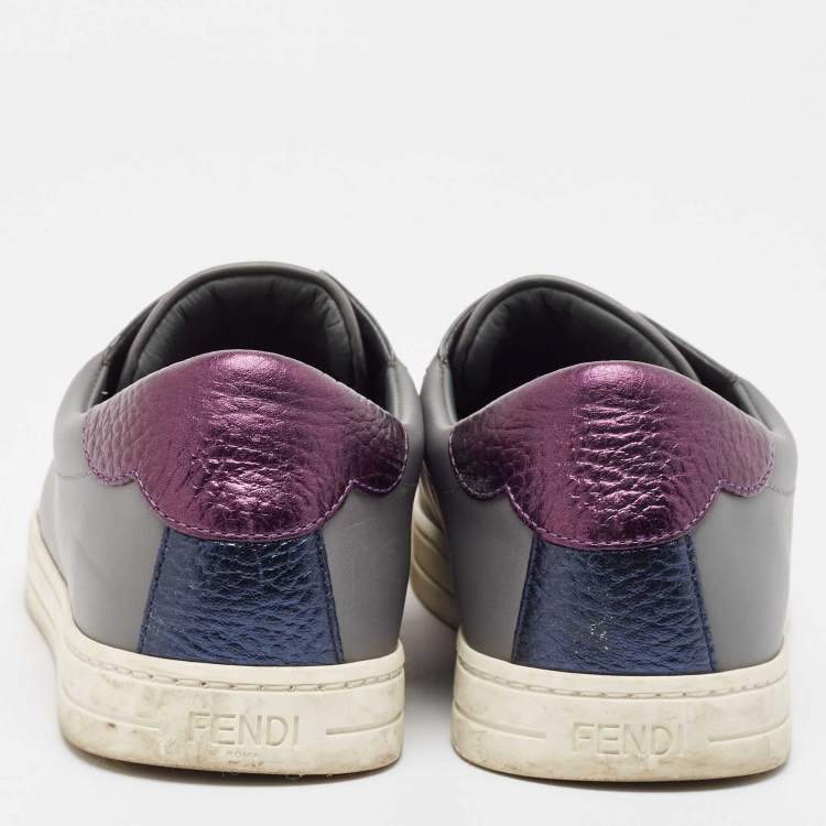 Pre Owned Fendi Grey Fabric and Leather Rockoko Slip On Sneakers Size 38
