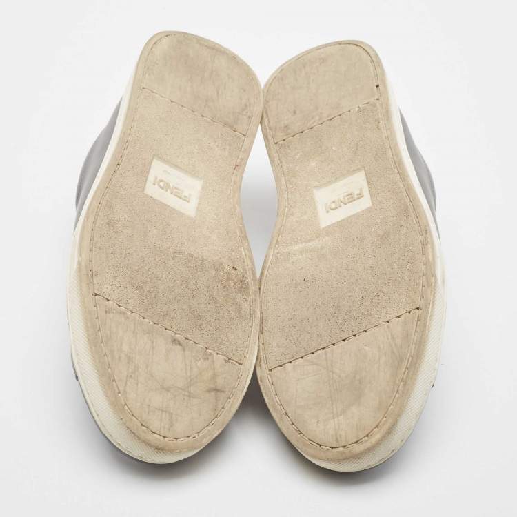 Pre Owned Fendi Grey Fabric and Leather Rockoko Slip On Sneakers Size 38