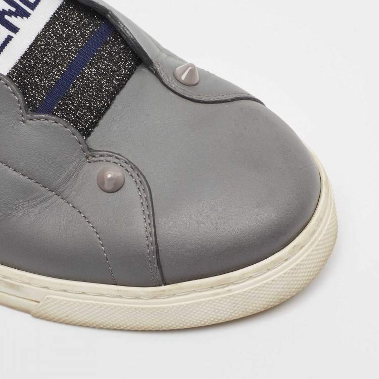 Pre Owned Fendi Grey Fabric and Leather Rockoko Slip On Sneakers Size 38