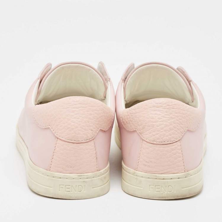 Pre Owned Fendi Pink Cotton Knit and Leather Slip On Sneakers Size 38